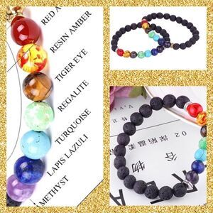 (3) Essential Oil Diffuser Chakra Lava Rock Bracelets